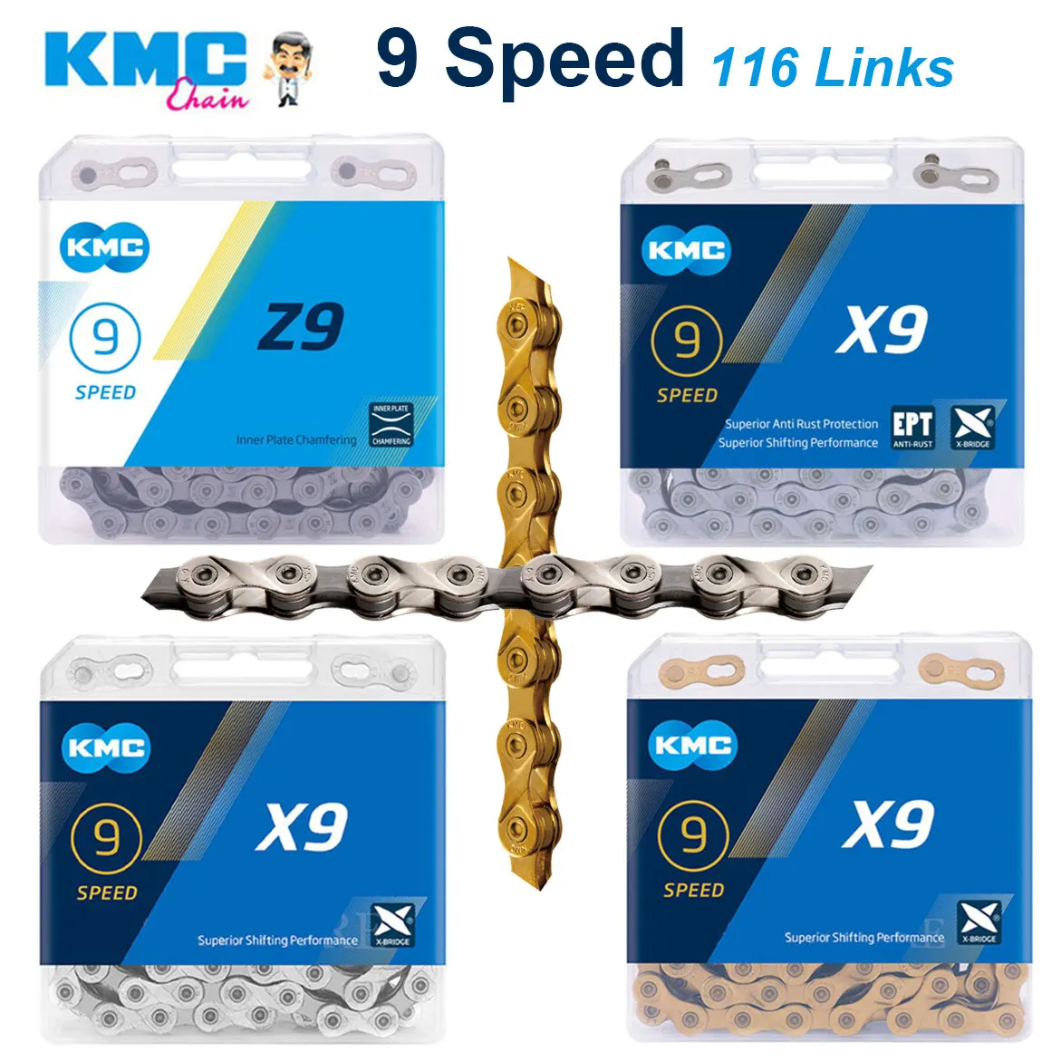 

KMC 9S MTB Chain X9SL X9 Z9 Road Bike Current 116 Links 9 Speed Mountain Bike Chains 9V Power Link Bicycle Accessories