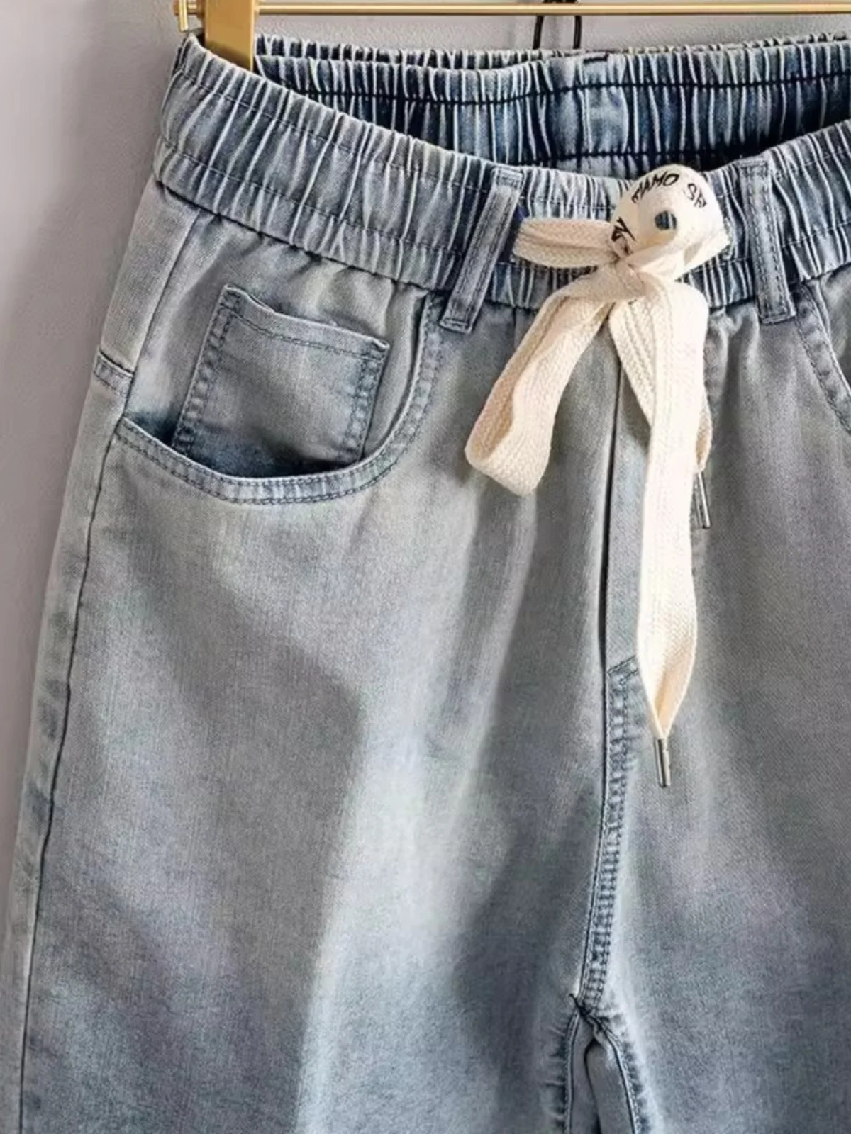 Spring Special Large Size Men's Loose Fit Slim Jeans Nine Points Casual Harlan Pants High Waist Wide Leg Trousers Youth Faion