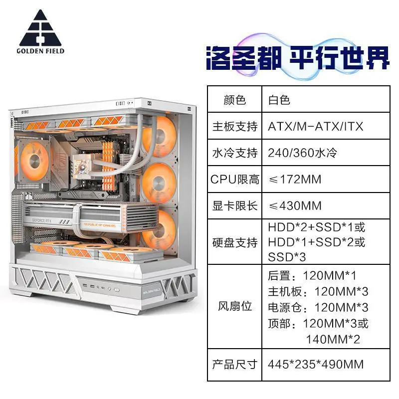 عرض ساخن لعام 2025 هيكل عالمي متوازي عالي القيمة لسطح المكتب ATX جانبي أبيض مبرد بالماء شفاف بدون أعمدة غرفة عرض البحر com