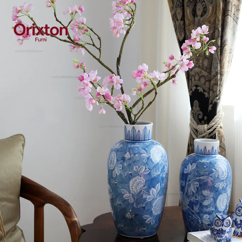 Blue and white porcelain Chinese-style ceramic vase with a blue background, ceramic vase decorative item