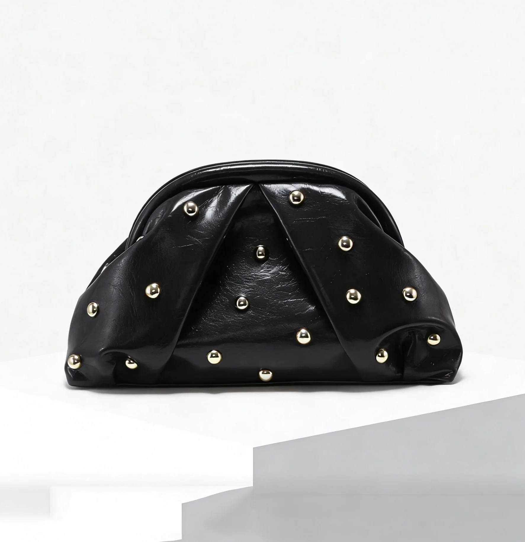 Neue, modische Handtasche mit Nieten und Falten für Damen, Clutch, Tasche mit Reißverschluss, modisch, lässig, schlicht, für den täglichen Gebrauch, für Abendpartys. – Detail 8