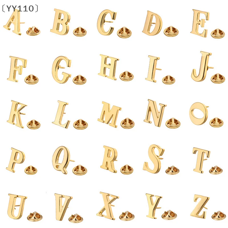 maveraYY110⚡Alta calidad Estilo clásico Letra dorada A-Z Broche de metal Mujeres Hombres Pin de solapa Sombrero de mujer Bufanda Mochila Insignia Joyería