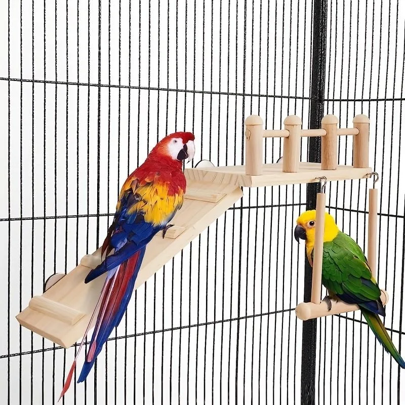 Wooden Parrot Play Stand Perch Swing Ladder Bird Cage Accessories Training Toy Set