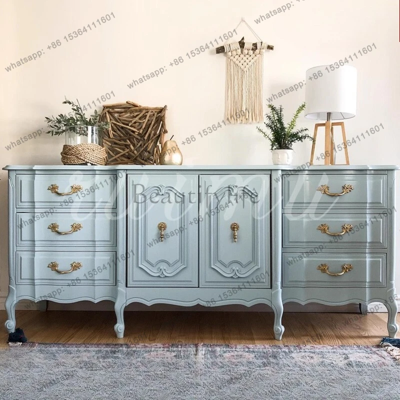 

French pastoral solid wood chest living room dining side bedroom storage versatile side cabinet