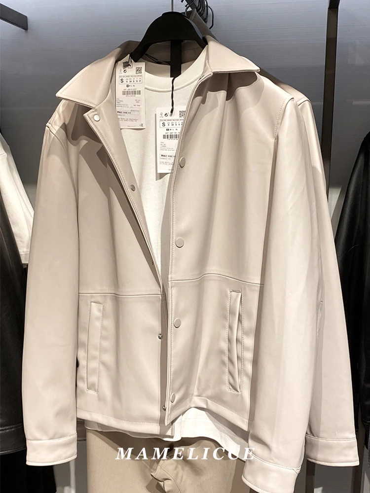 

MAMELICCE Оригинальный дизайн, короткая кожаная куртка из искусственной кожи с отложным воротником, минималистичный стиль, мужская одежда.