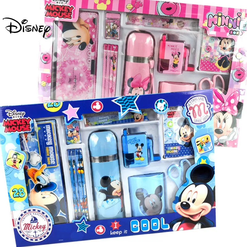 Disney Stationery Set Mickey Mouse Scissors Water Cup Stationery Box Ruler Eraser Pencil Gift Set School Supplies Student Prizes