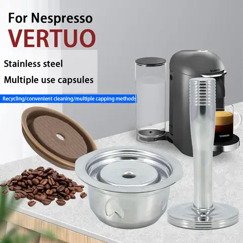 Vertuo 커피 캡슐 머신에 적합한 스테인레스 스틸 커피 캡슐 쉘, 리필 커피 필터, 1 개