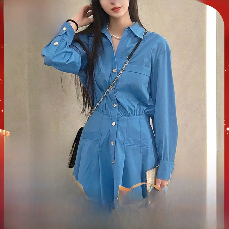 

Юбка женская M Home, коллекция ранняя осень 2023, синяя, с длинным рукавом, с высокой талией, плиссированная, фасон А-силуэт, элегантная