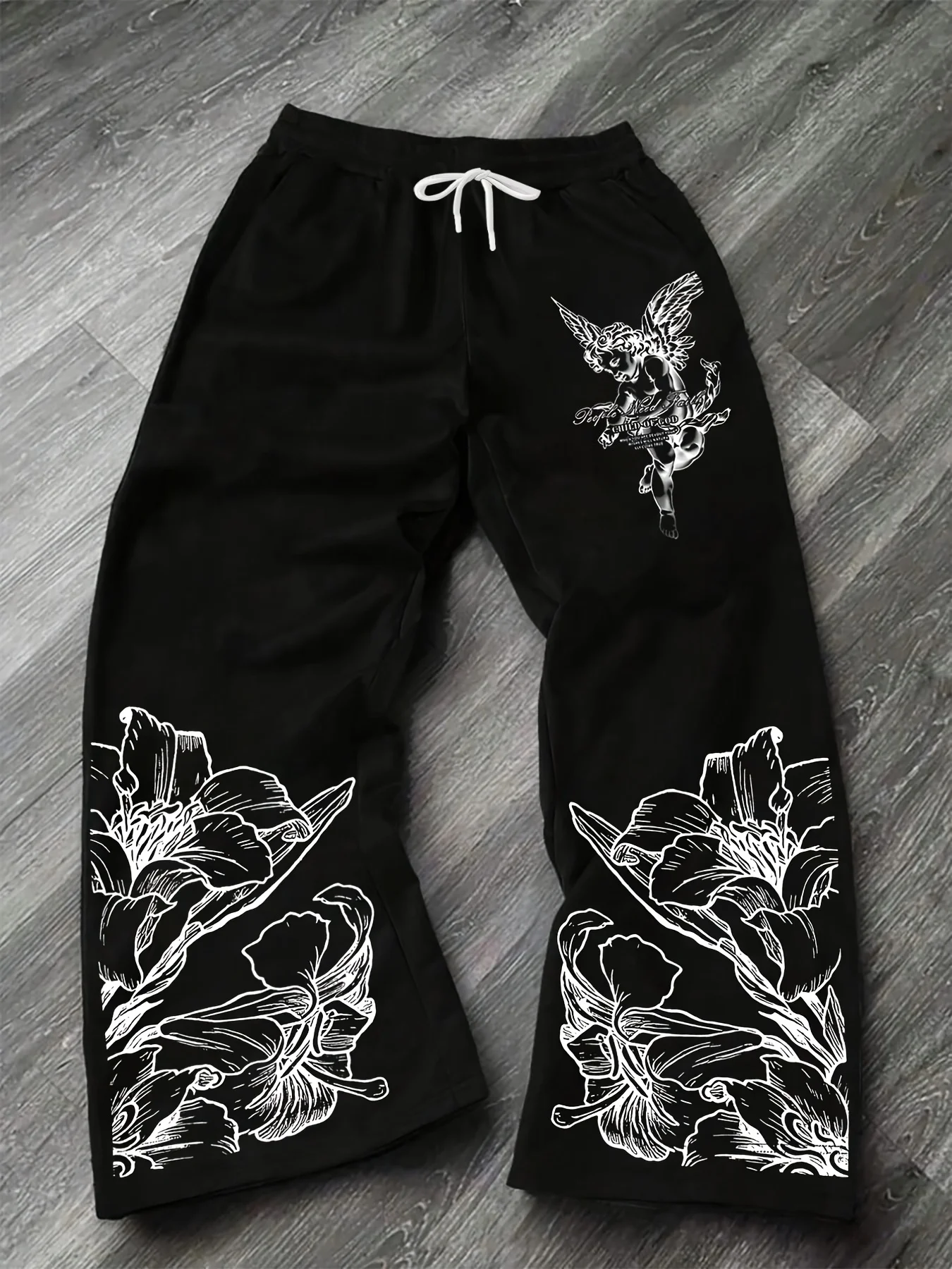Men's Women's And Kids Y2K Gothic Angel Print Wide Leg Sports Pants Street Wear Hip-hop Casual Drawstring Pants Harajuku Style