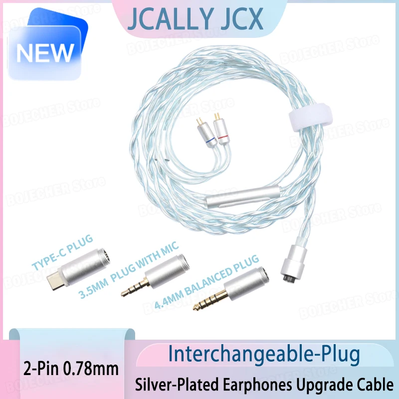 JCALLY JCX 2-Pin 0.78mm Silver-Plated Headphone Upgrade Cable Interchangeable-Plug With USB-C/3.5mm/4.4mm Plug For Phones Tablet