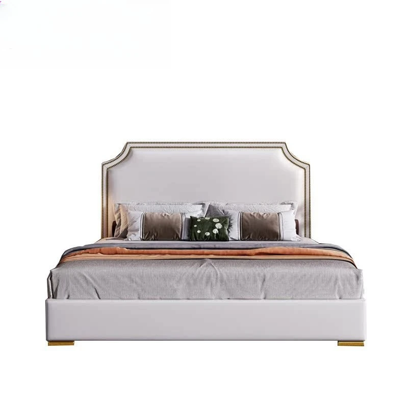Italian light luxury leather bed small apartment master bedroom 1.8 meters double bed simple atmosphere soft bag wedding bed