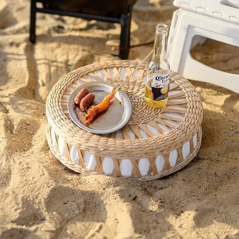 Small Mobile Stool Weave Beach Living Room Round Footrest Hallway Luxury Ottomans Bedroom Taboret Nordic Coffee Table Art image 3
