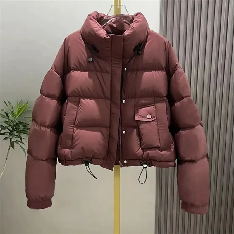 Siyah Parkas kırpma kabarık mont kadın moda kore kış ince kalın sıcak basit şort mont Streetwear tüm maç Chic ceket