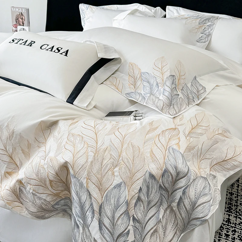 100s Egyptian Cotton satin Bedding Set embroidery Bed Linens Sheet Pillowcase Blanket Cover Set Underwear