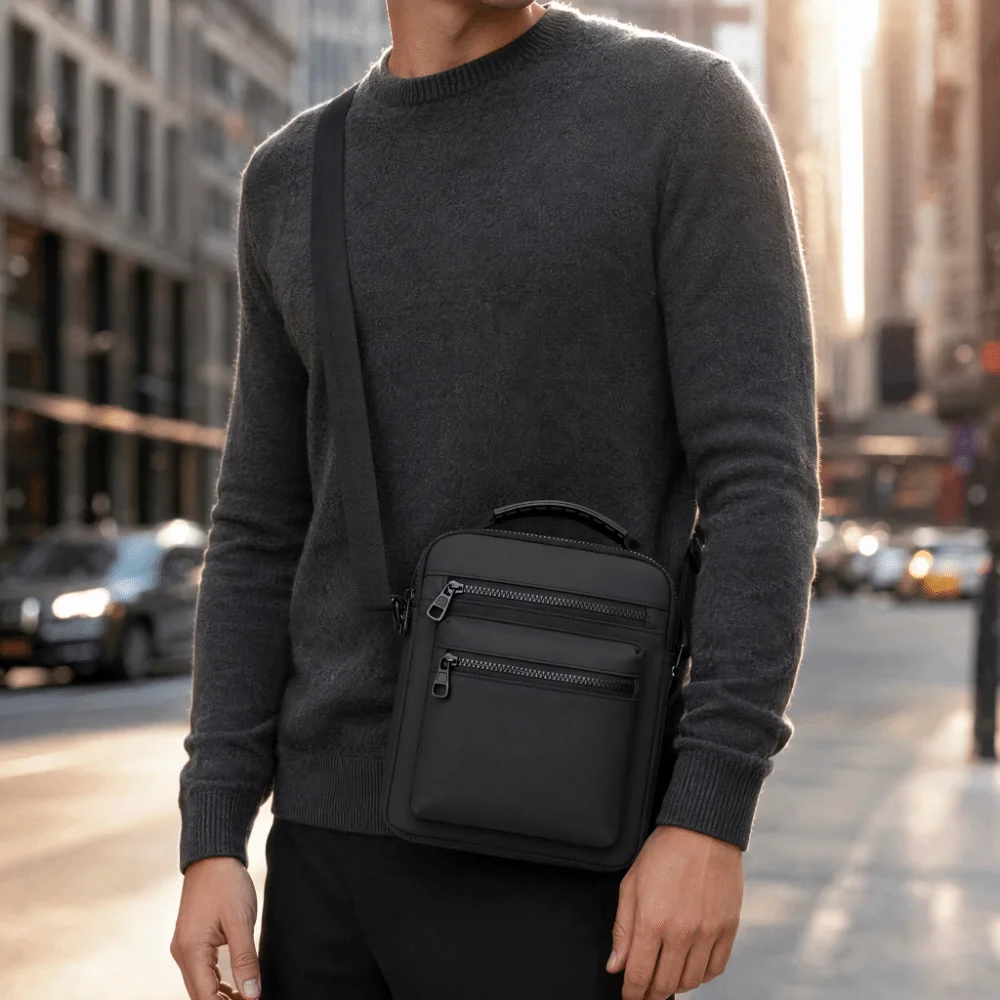 Wear-Resistant Men Sling Bag Adjustable Strap Lightweight Design Crossbody Bag Zipper Closure Oxford Fabric Adjustable Strap Ba