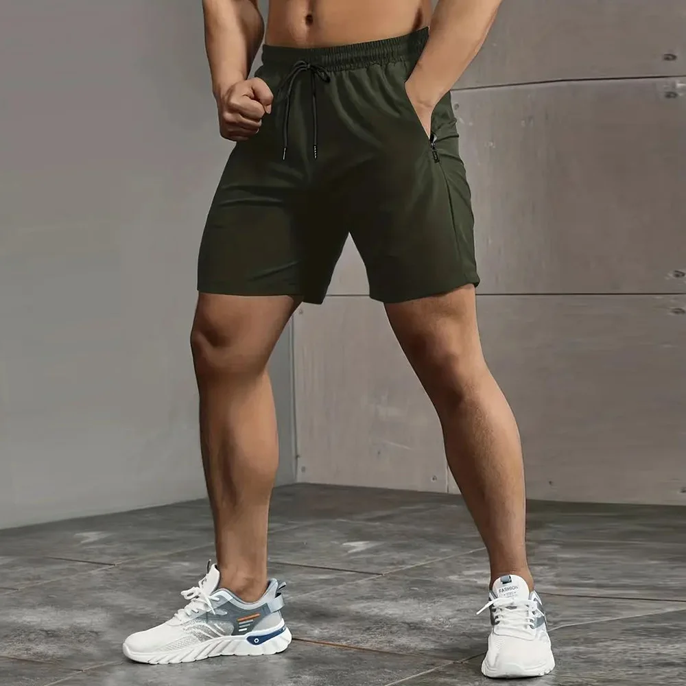 Men's trendy beach shorts, casual sports shorts, fitness training trousers, zip pocket, lightweight breathable trousers