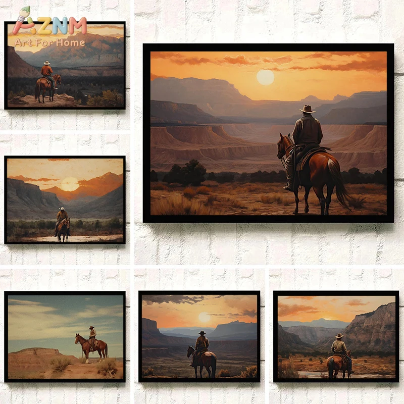 Vintage Classic Medieval Western Cowboy Riding Art Poster Ca