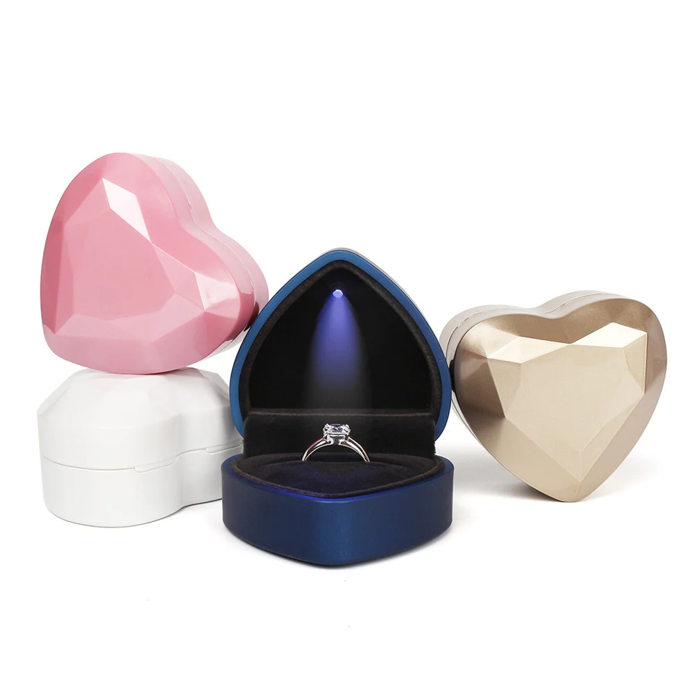 Jewelry Box Heart Shaped LED Ring Box Plush Holder Jewelry Chest Organizer Earrings Coin Jewelry Presentation Box Case New