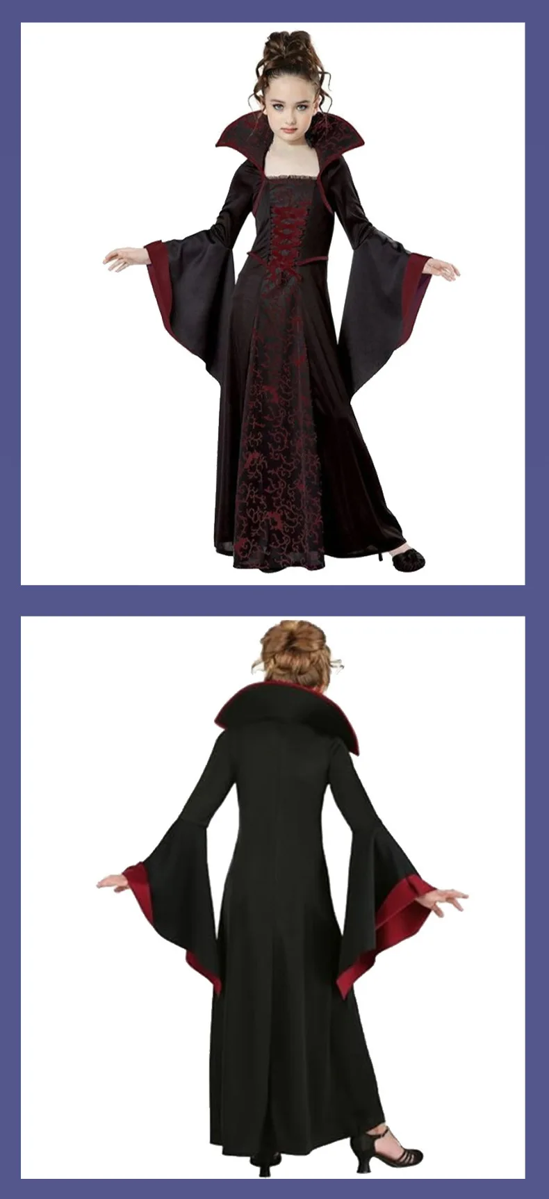 Halloween Schwarze Hexe Vampir Cosplay Kostüm für Kinder Mädchen Disfraz Karneval Verkleidung Party Kinder Aufführungskleidung – Detail 6