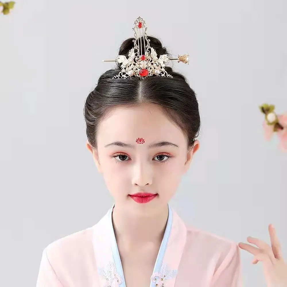 Korean Ancient Style Hair Crown Gem Crane Hair Stick Coiled Hairpin Hanbok Headdress Traditional Wedding Jewelry Accessories