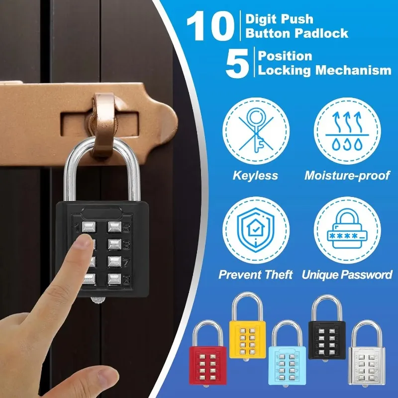 

8-Digit Combination Padlock Push Button Lock for Locker Cabinet Gym & Sports Lockers, Toolboxes Black