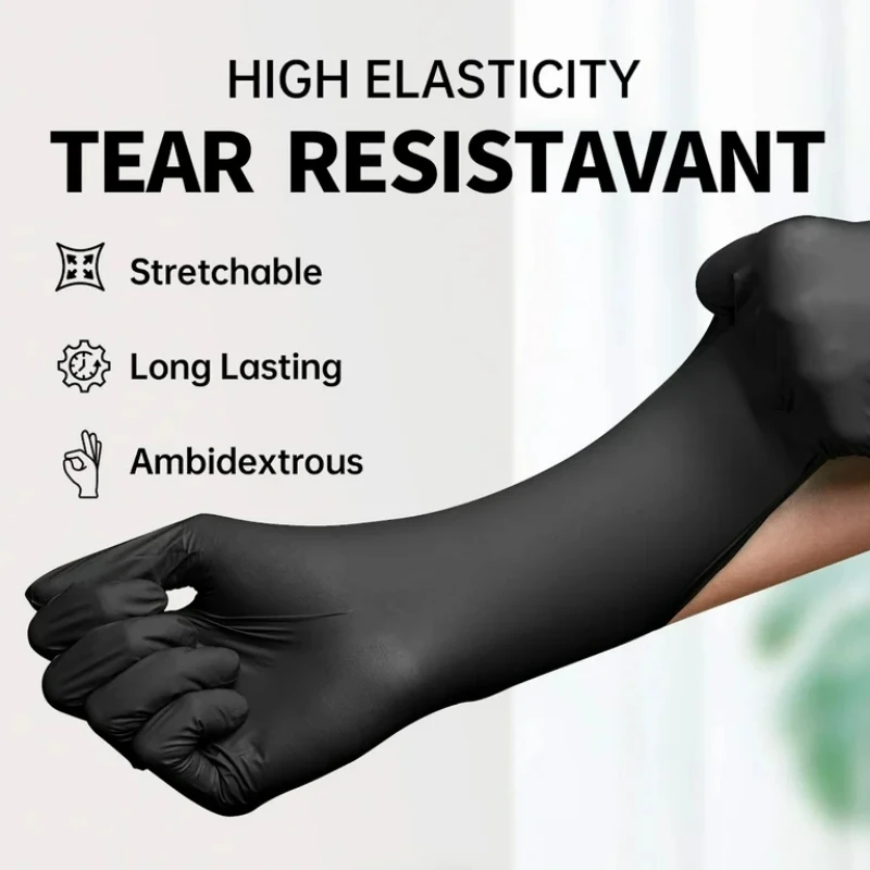 Black Nitrile Disposable Gloves 4Mil Non-Sterile Safety & Work Gloves Latex Free Textured Tattoo Beauty Salon Esthetician Gloves