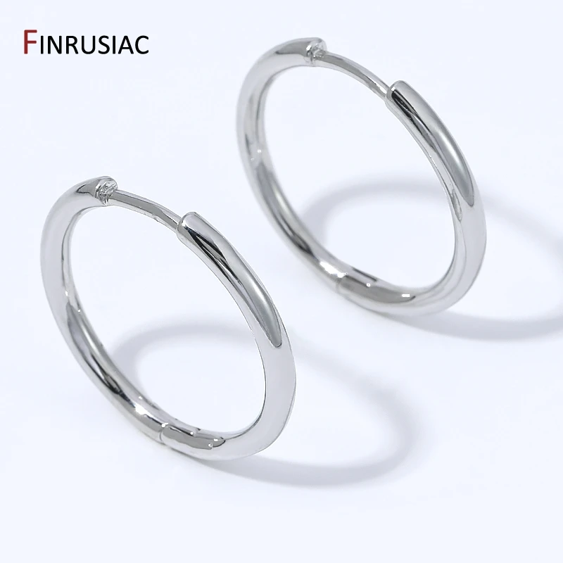 Rhodium Plated Brass Round Huggie Hoop Earrings,Minimalist Circle Hoop Earrings For Women Lightweight Daily Jewelry Gift