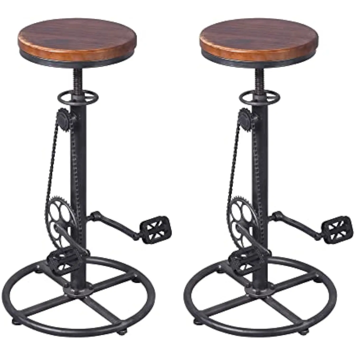 

Set of 2 Industrial Bar Stool-Swivel Vintage Coffee Kitchen Dining Island Chair-Bike Pedal Footrest-Extra Tall Pub Height Adjus