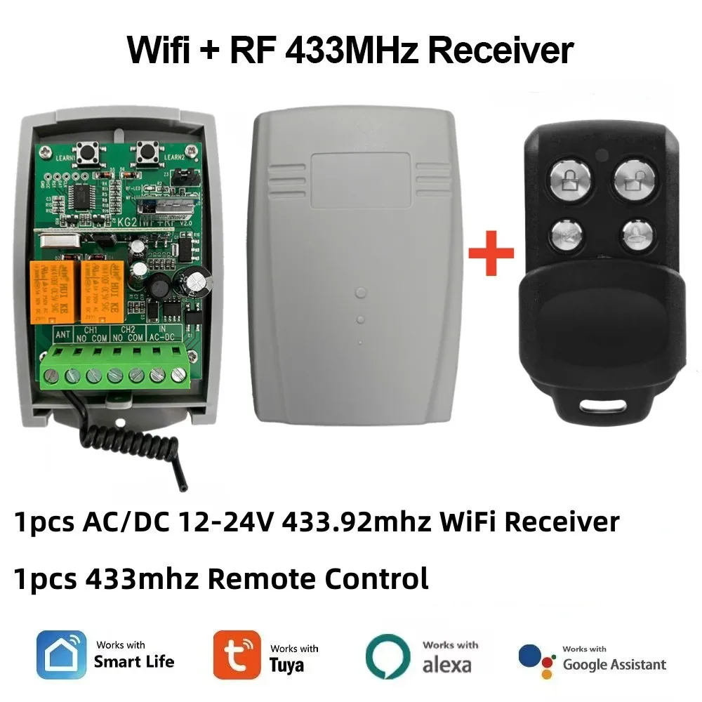 Tuya WIFI Smart Garage Door Opener Gate Receiver 2ch 433mhz 433.92mhz Universal Fixed Rolling Code Multi Brand Controller Switch
