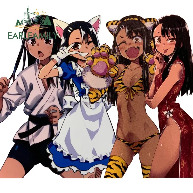 EARLFAMILY Nagatoro Hayase Cosplay Car Sticker Miss Nagatoro Sexy Uniform Decal Rear Windshield Trunk Motorcycle Helmet Stickers