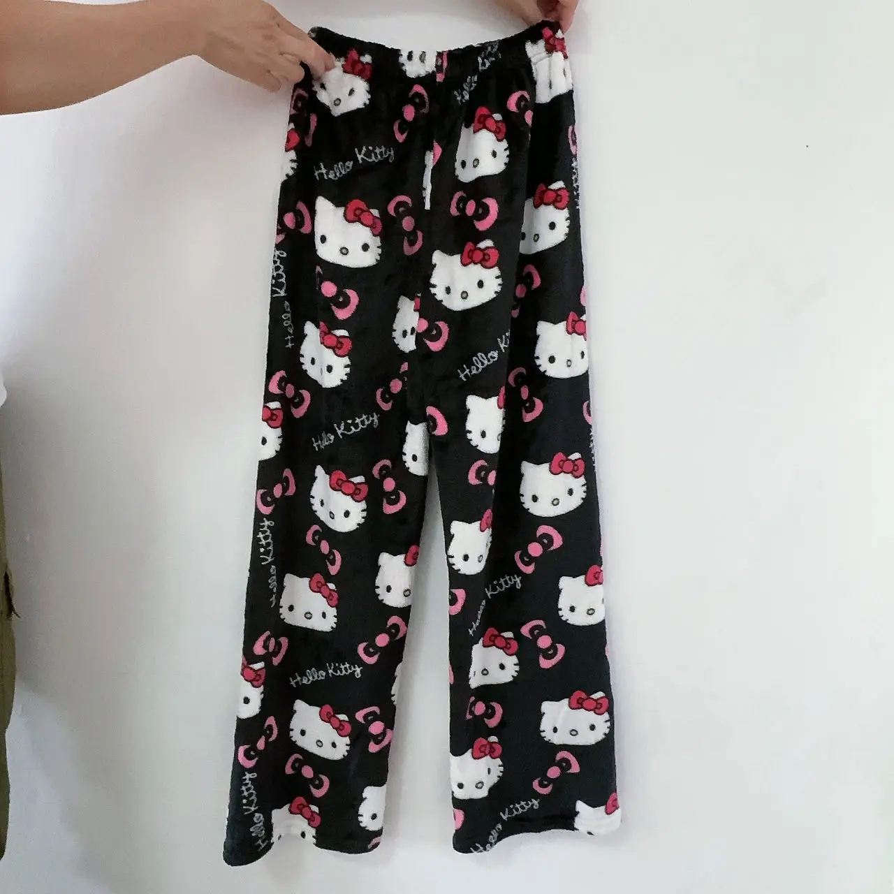 Hello Kitty-Pyjama en laine Anime Glutnel pour femme, dessin animé chaud, pantalon décontracté pour la maison, mode fille, automne, hiver, Y2k, FJJM