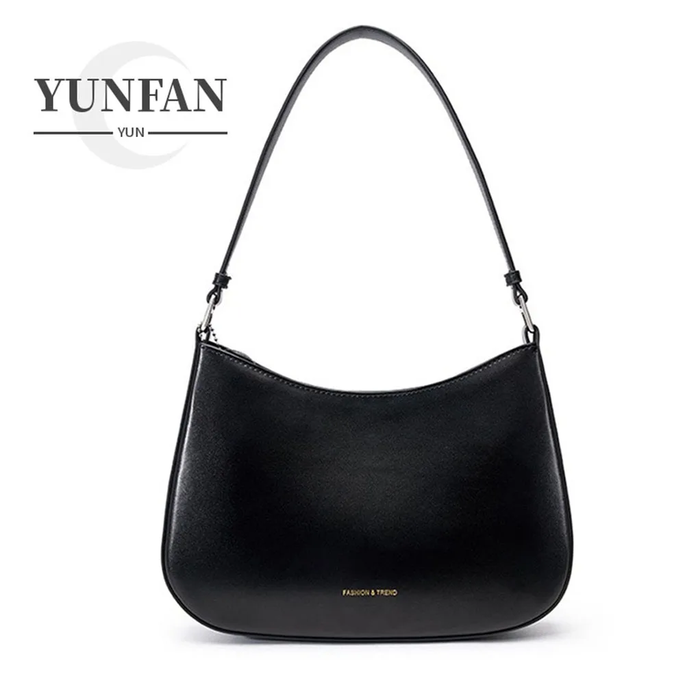 

YUNFAN Luxury Bag Handbag Soft Cowhdie Women Baguette Shoulder Bag French Style Lady Fashion Tote Bag Thick Real Leather Bag