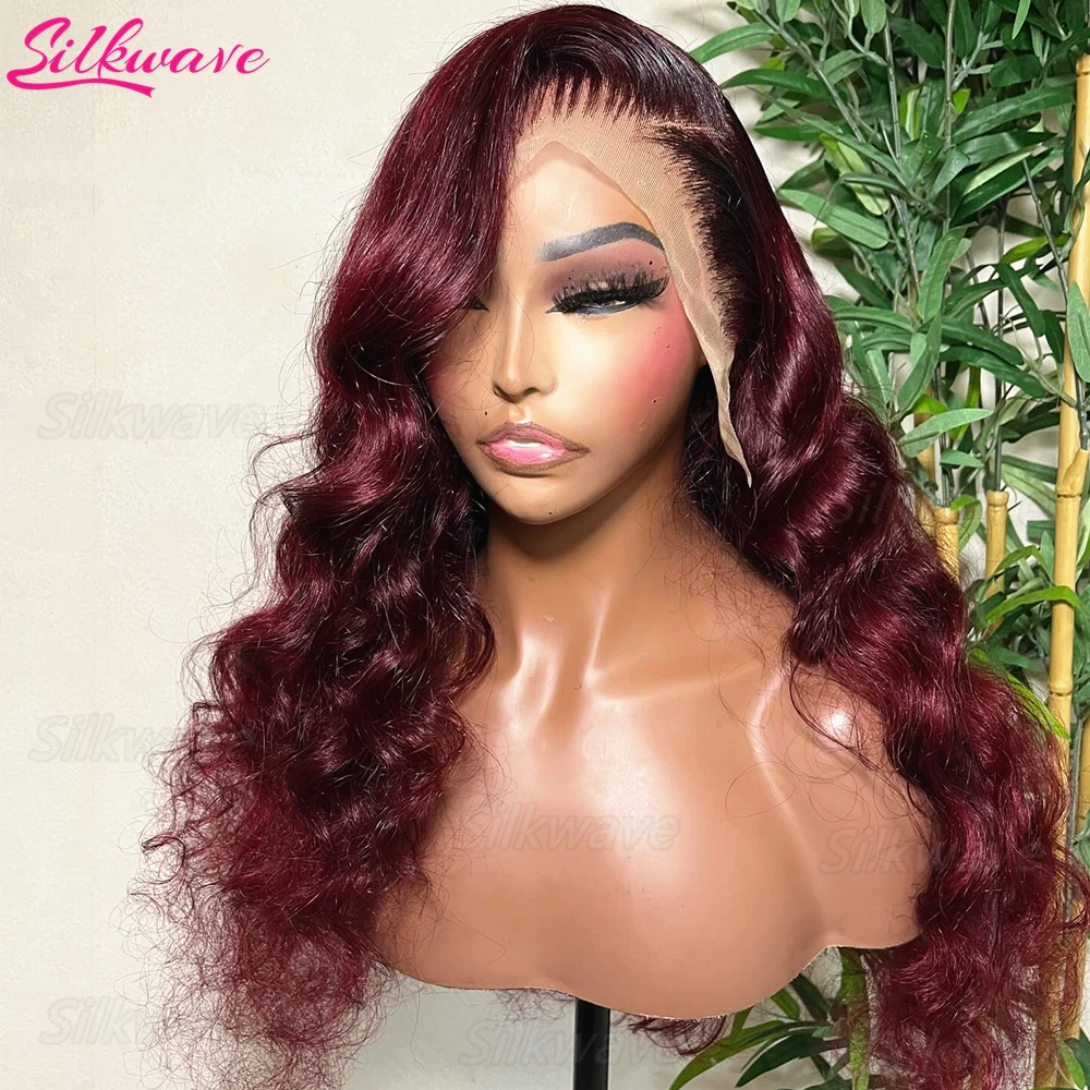 

Синтетический парик Silkwave Burgundy 13x6 HD Lace Frontal из человеческих волос, волнистый, с кружевной передней частью, для женщин, цвет 99J, красный, бразильский, 30 дюймов