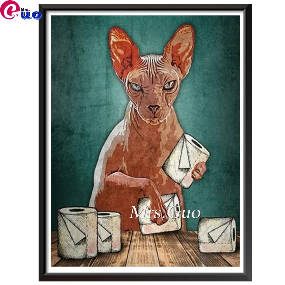 Toilet Rules Wall Art 5d Diamond Painting Funny Bathroom Animal Sphynx Cat Napkins Diamond Embroidery Mosaic Picture Home Decor