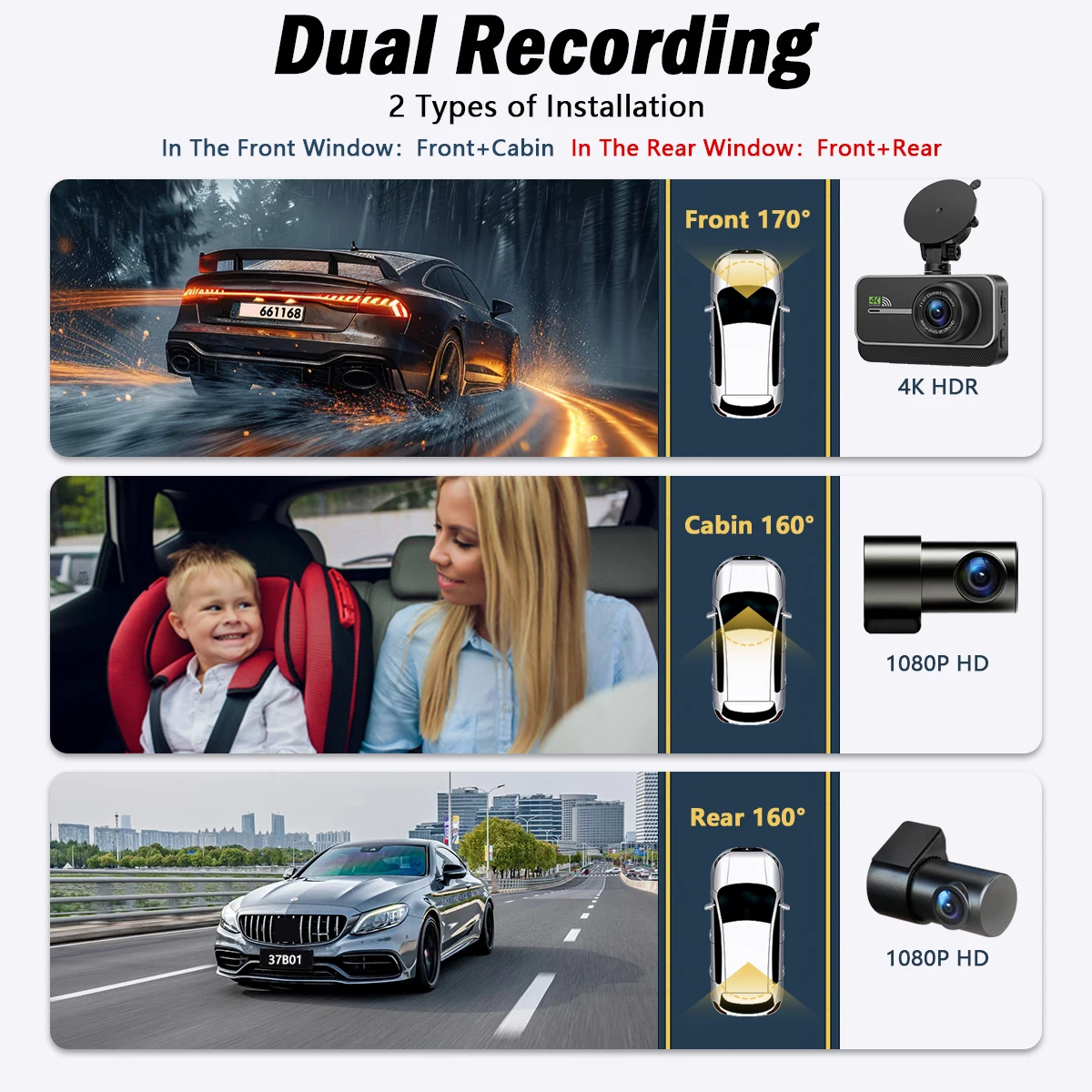 4K Dual Dash Cam with WiFi 6