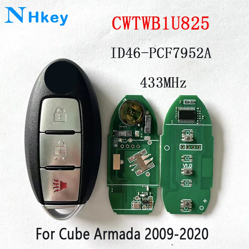 NHkey PCF7952A ID46 Smart Car Key Fob For Nissan Patrol Juke Cube Micra Armada 2010-2018 CWTWB1U825 433MHz