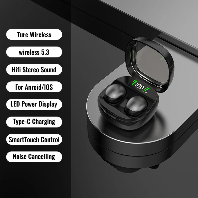 Mini auriculares invisibles Bluetooth 5,3, auriculares inalámbricos estéreo HiFi con reducción de ruido, auriculares deportivos impermeables