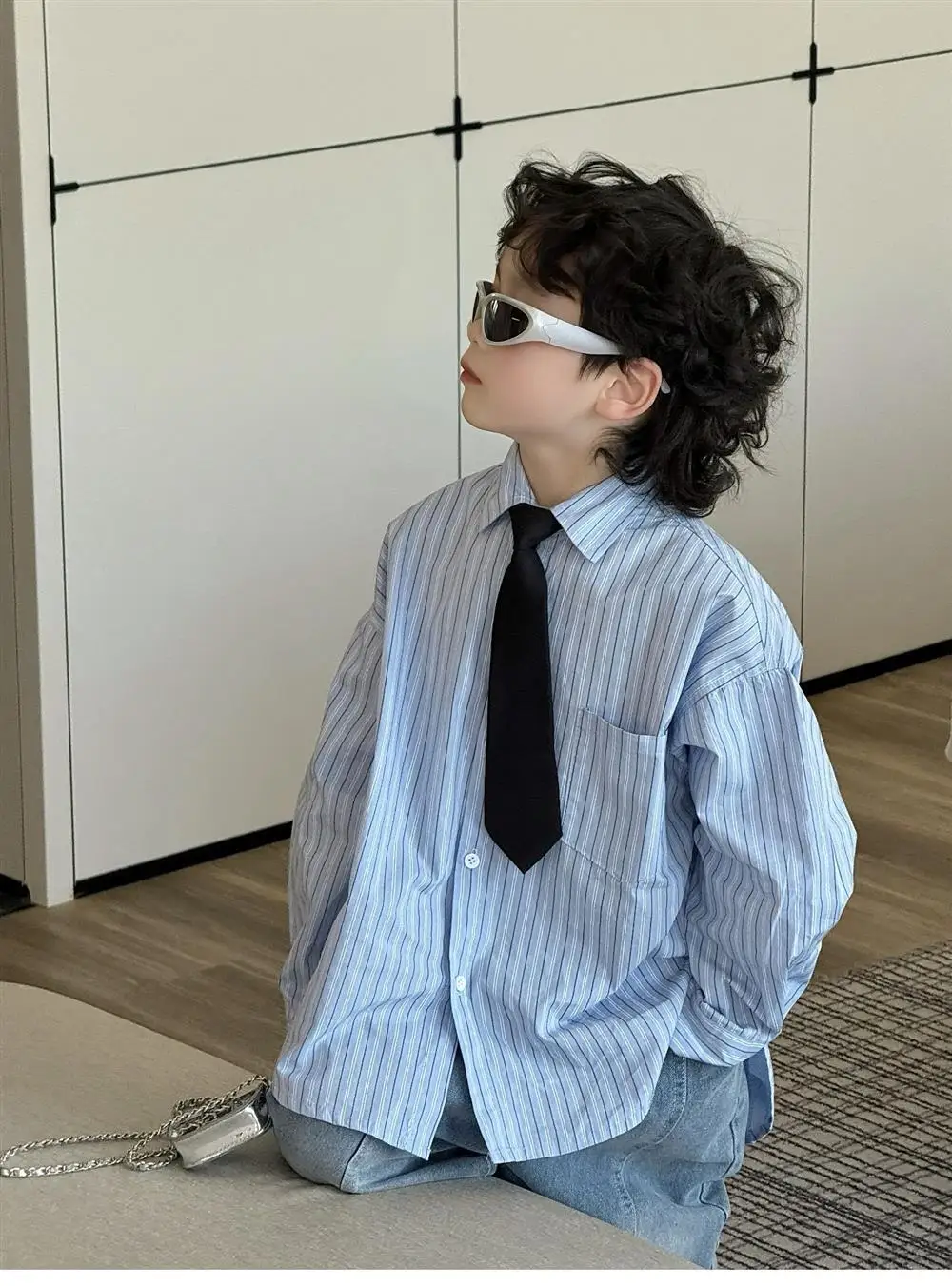 3-11 Boys' Early Spring Striped Shirt Long Sleeve Tie Shirt+Tie Children's 2026 New Collection Korean Version Top Preppy Style