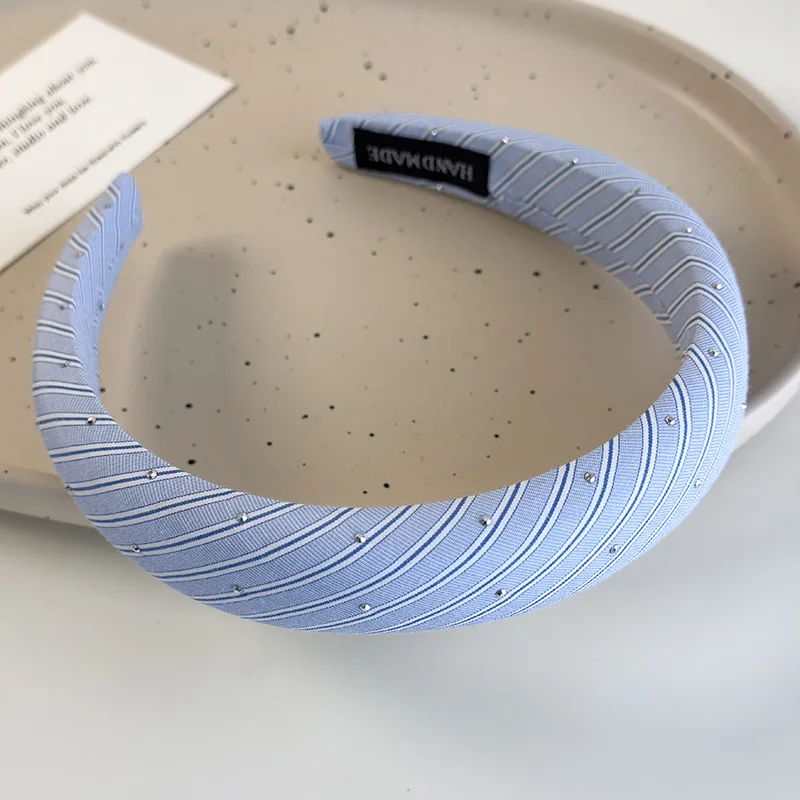 Beach Blue Striped Headbands New Twill Fabric Sponge Hair Hoop for Womans Girls Sweet Elegant Hair Band Fashion Retro Headdress