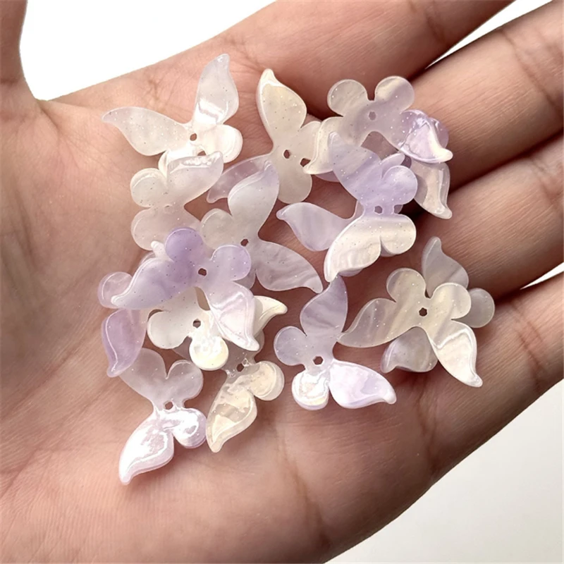 100 Pieces/Lot New Retro 21mm Resin 3D Animal Butterfly Charm Acetic Acid Connectors for DIY hair Jewelry Findings Accessories