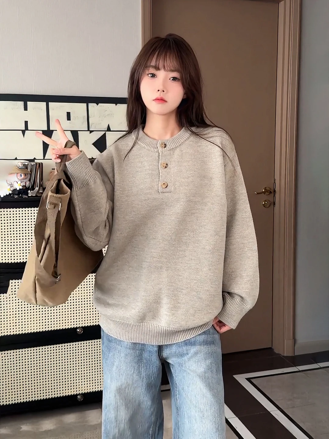 

Мягкий вязаный длинный свитер Sve Ne осень-зима в американском стиле ретро Lazy Sle Генри irt для мужчин и женщин