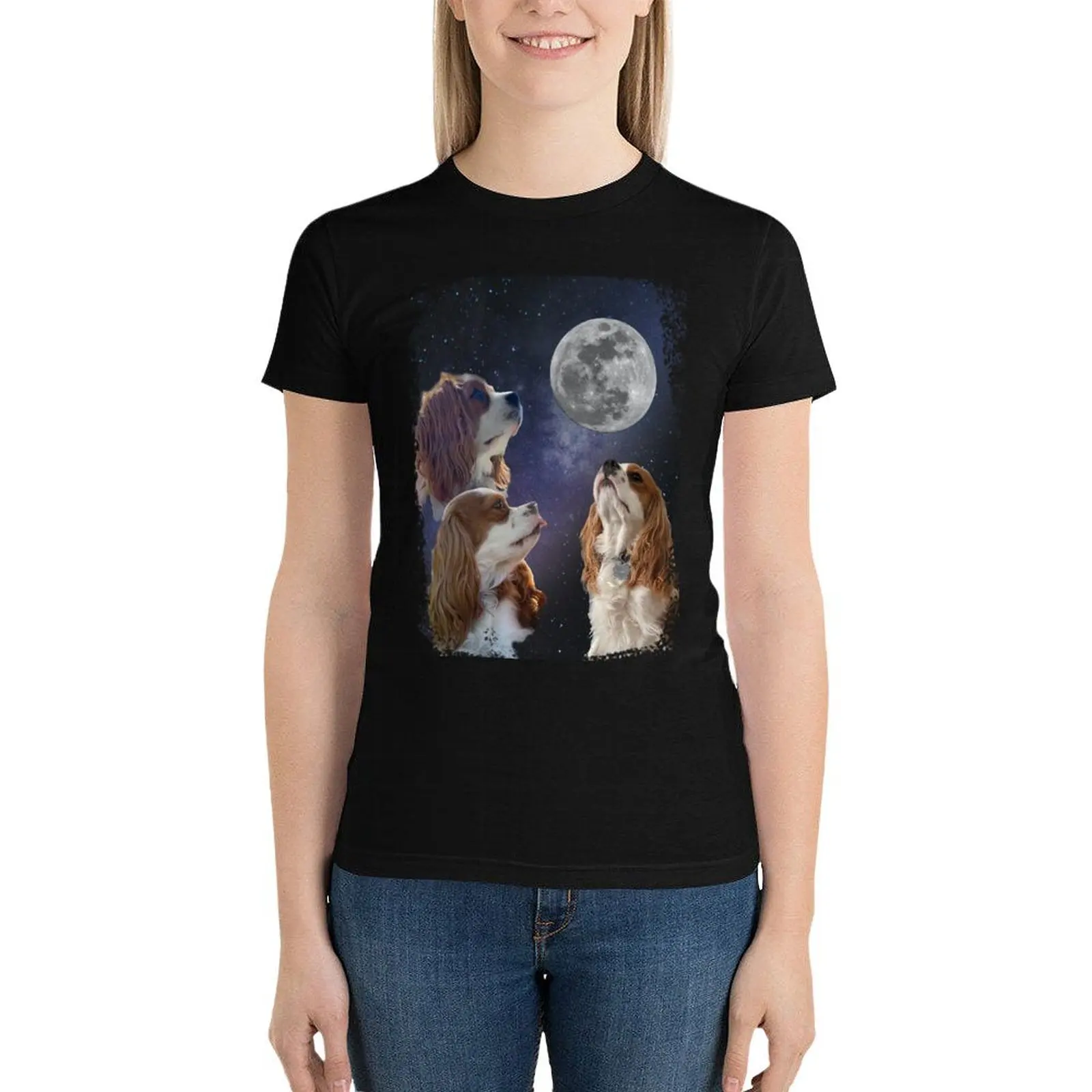 

three cavalier moon T-Shirt plus size tops summer top tops cute clothes Women's cotton t-shirt