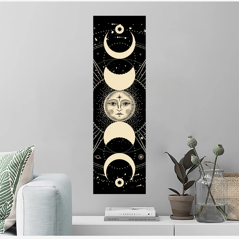 Retro Moon Phase Wall Hanging Tapestry Mooonlight Green Olive Leaf Black Tapestries Boho Room Wall Decor Home Decoration Wall