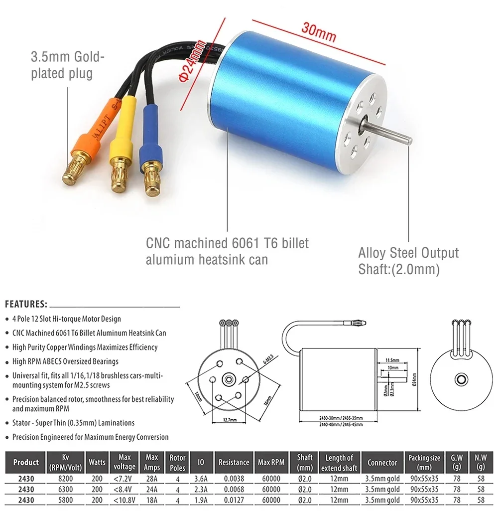 SURPASS HOBBY 2430 2435 2440 2445 Silnik bezszczotkowy do samochodów terenowych 1/16 1/18 RC Truck