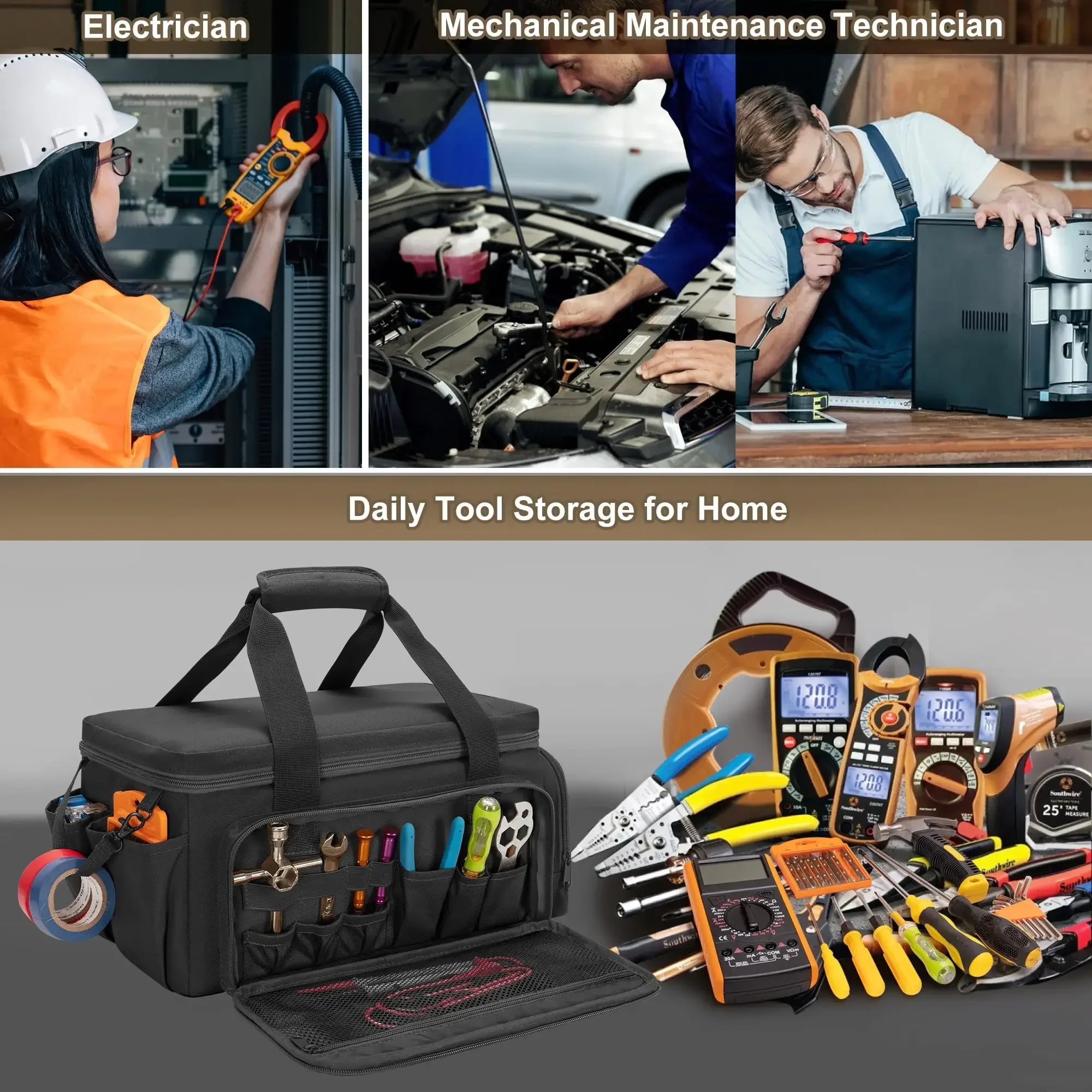 14" Heavy Duty Tactical Tool Bag Non-Slip Base Multipurpose Work Organizer for Handyman,Carpenter,Durable Portable Tool Storage