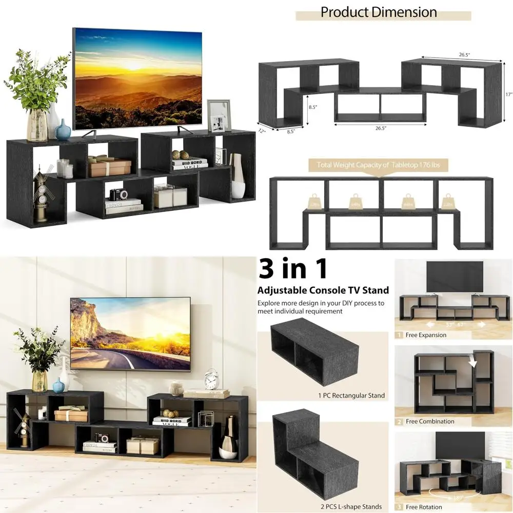 Three-Piece Modular Entertainment Center for 50-65 Inch TVs, Minimalist Modern Design, Free-Combination TV Stand with Space-Savi