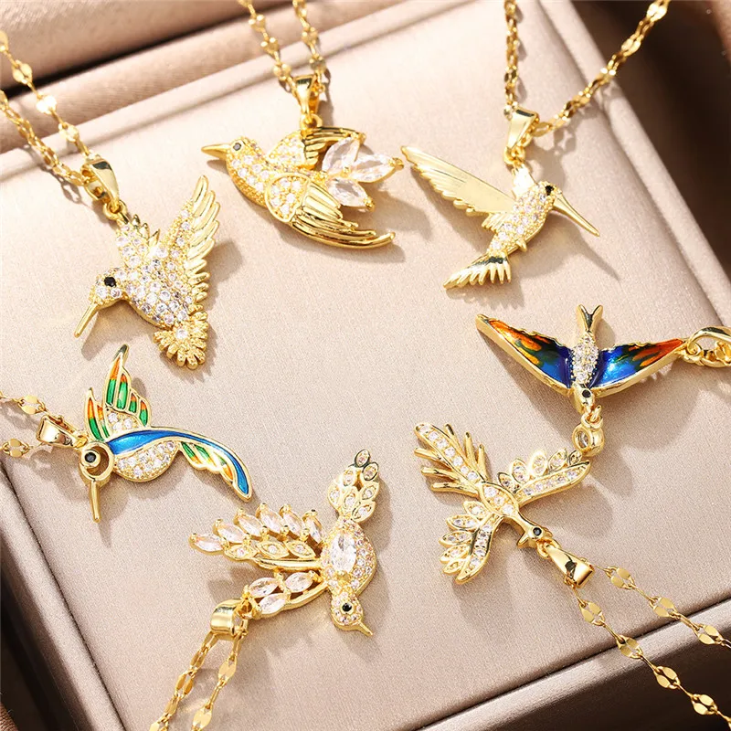 Light Luxury Peace Dove Kingfisher Pendant Necklace High Grade Bird Zircon Choker Jewelry Party Gifts For Women Girls