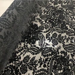 High Quality Sheer Jacquard Silk Velvet Fabric Dress Cheongsam Women's Clothing Fabric White Black Cashew Flower No Stretch