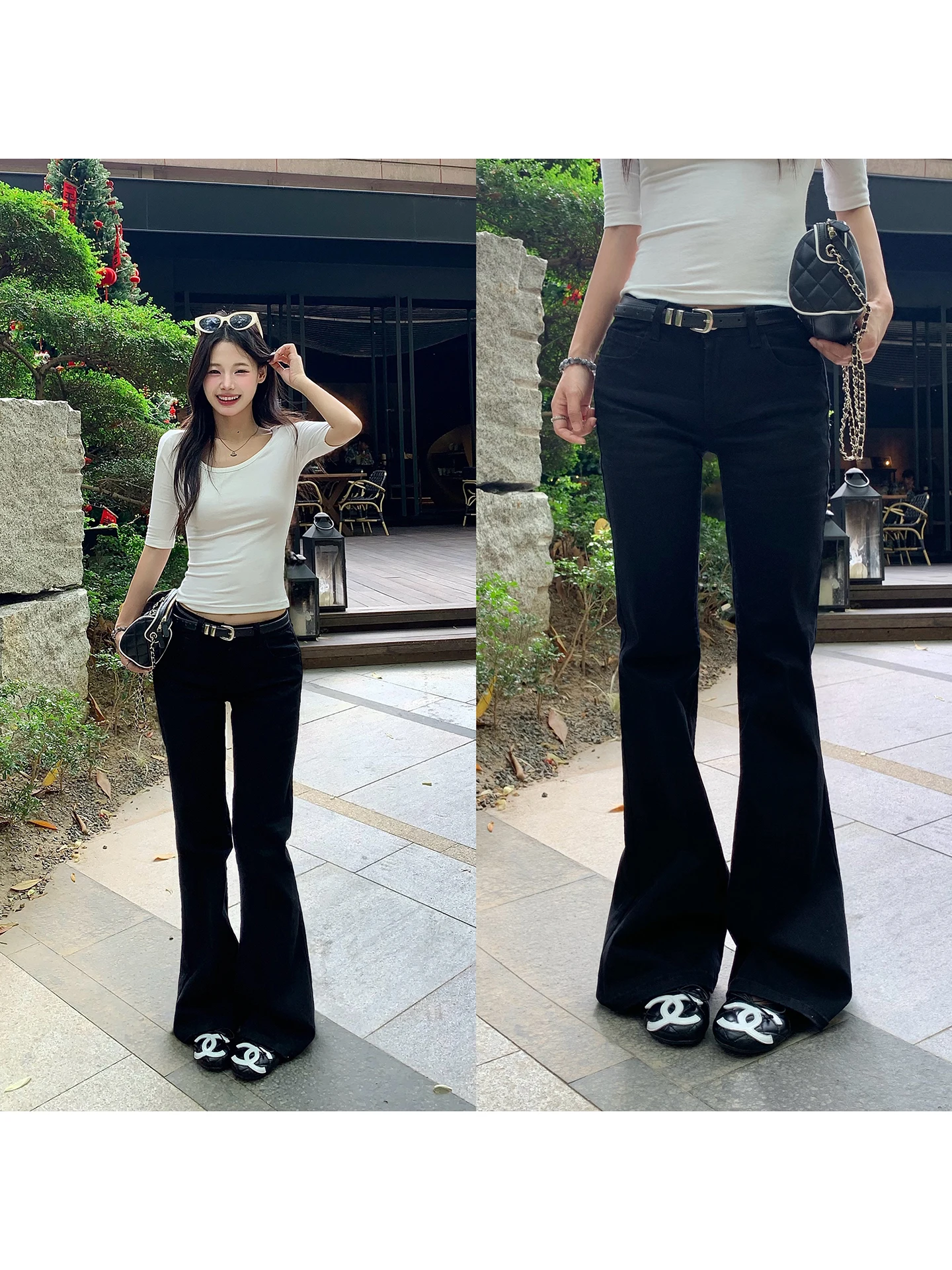 

Джинсы-клеш с высокой талией из хлопковой смеси для женщин: модные, универсальные, прямого кроя, весна-лето