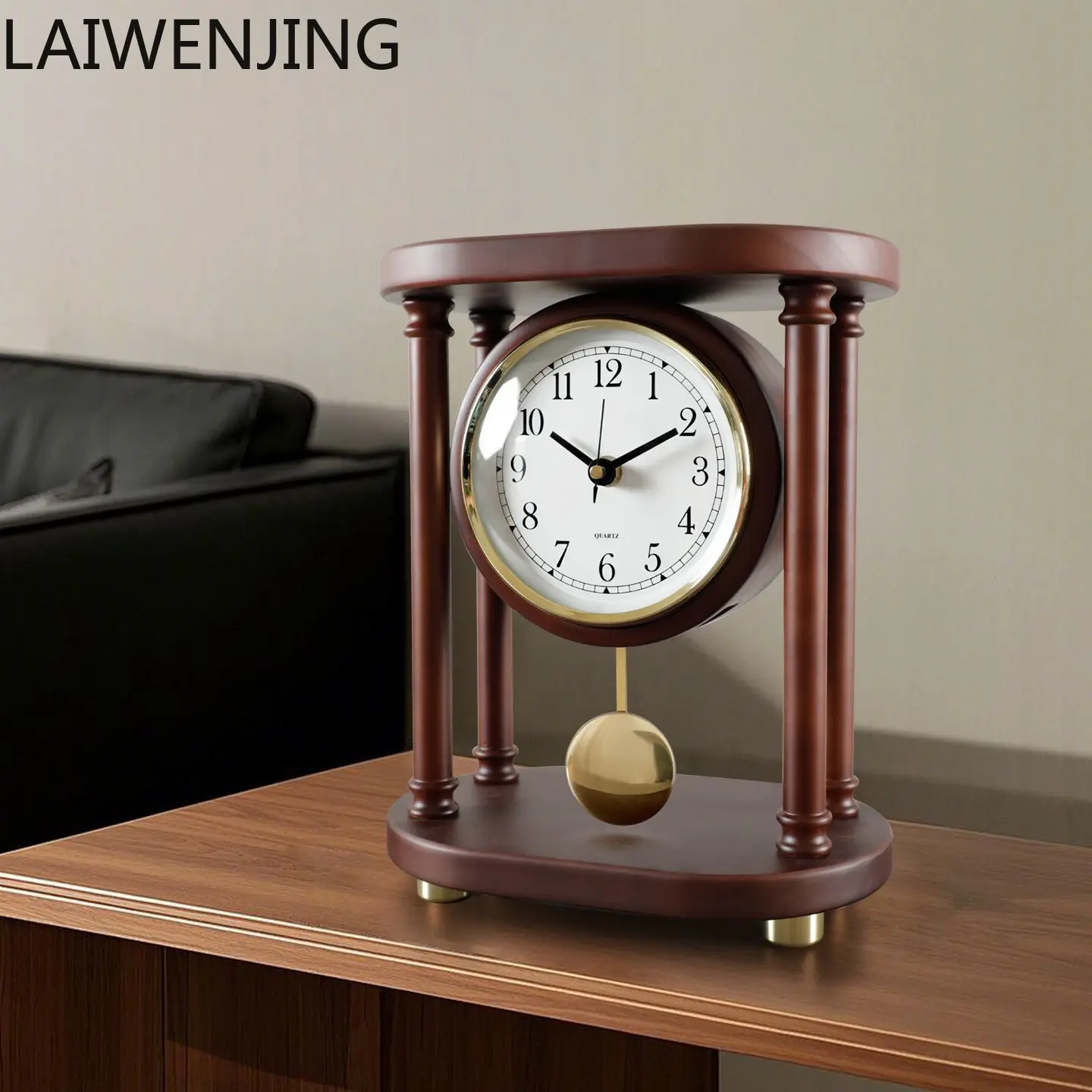 LYY  Desktop Solid Wood Living Room Table Clock American Style Clock Ornament Home New Chinese Style